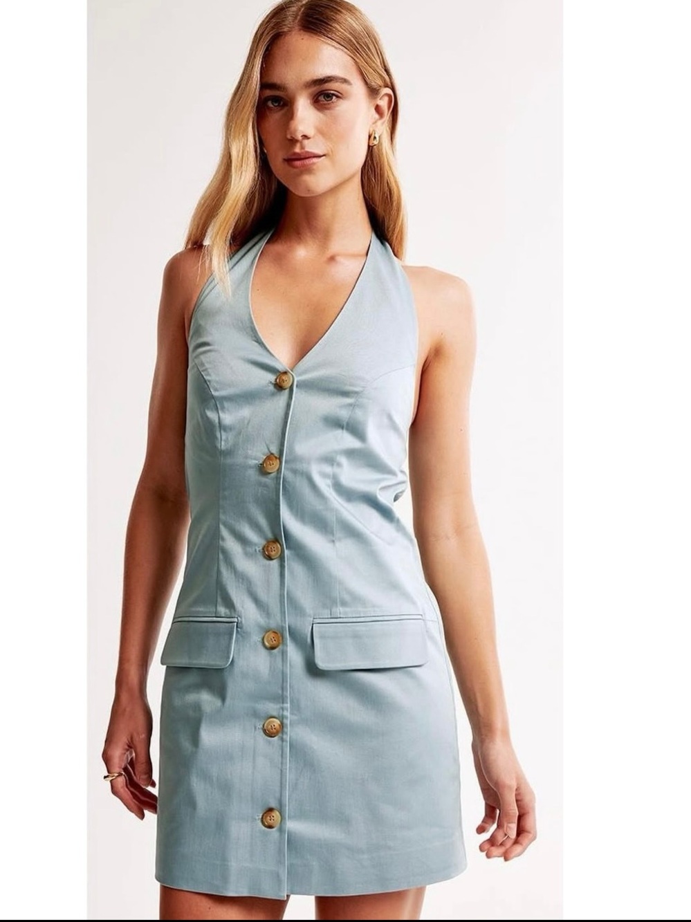 NWOT Abercrombie & Fitch Mara Halter Button-Front Dress in Size Large
